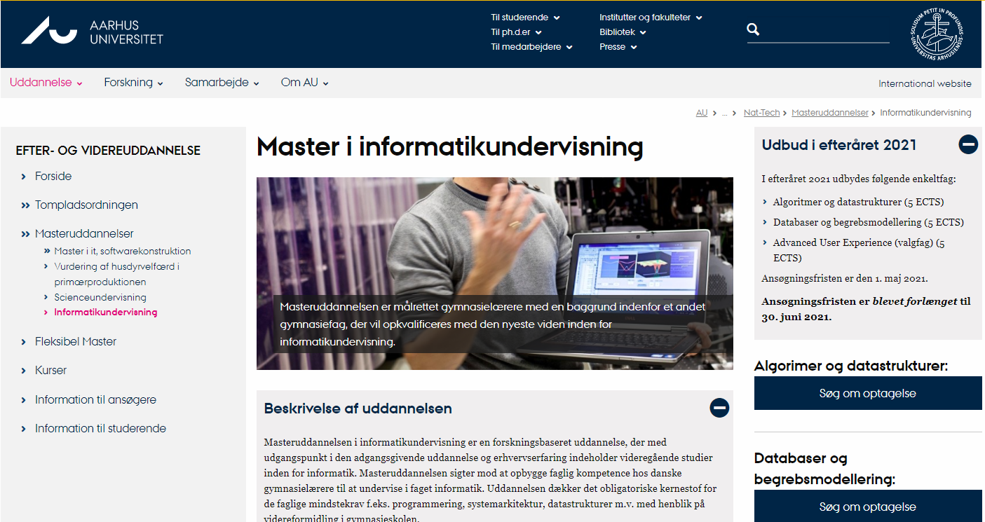 Link til hjemmesiden for masteruddannelsen i informatikundervisning